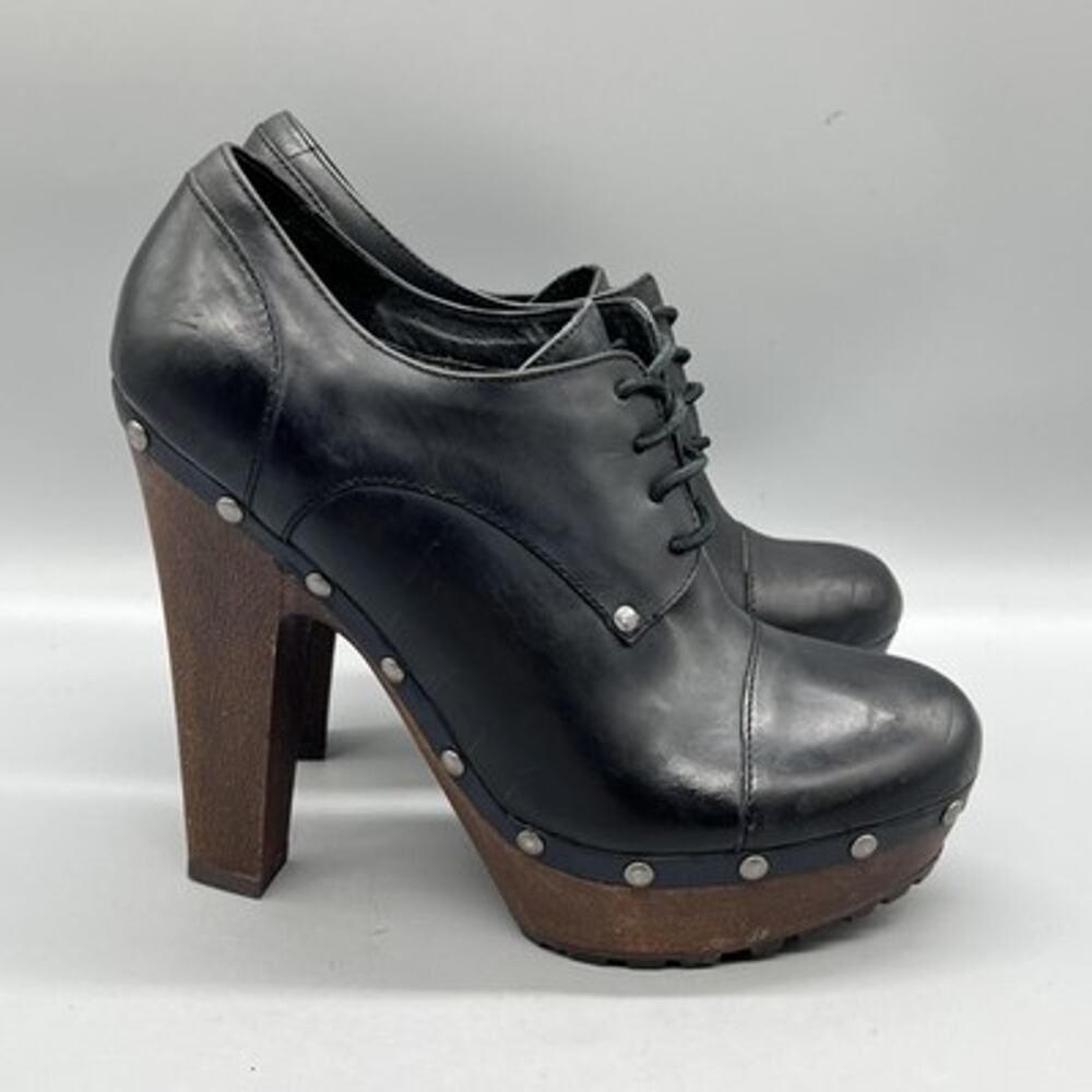 Sam Edelman Shoes Womens 7 Black Leather Frankie Lace Up Platform Heels Y2k
